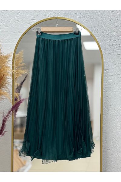 Ebrar Store Zümra Πλισέ Φούστα από Τούλι-ΜΤ2587 Σμαραγδένιο Πράσινο