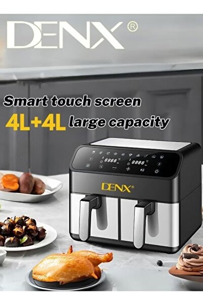 Denx Dual Basket Air Fryer Stainless Steel, 4L + 4L Capacitive, Touch Control Panel, Temperature Control
