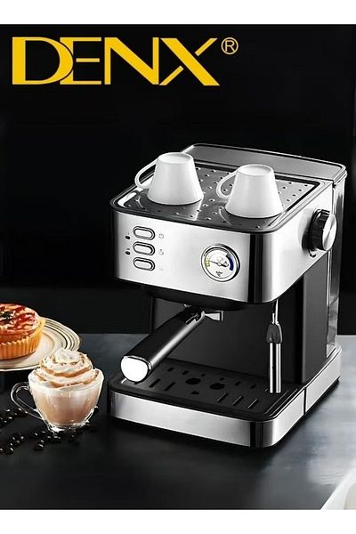 Denx Espresso Coffee Machine, 1.6L Capacity, 850W Power, with Milk Frother, Cappuccino, Latte Maker
