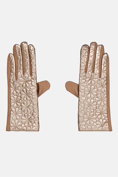 Justin Gregory Women 1 Pair Flower Quilted Puffer Gloves, Gold