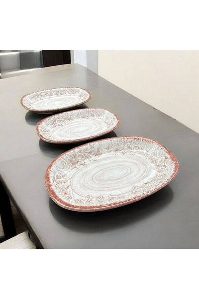 Peramari Bernardo Bellini Fine Bone Porcelain 3 Piece Boat Plate Serving Set Orange