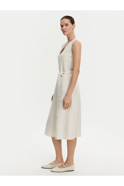 Calvin Klein Women's Above Knee V Neck Sleeveless Waist Belt Tie Beige Dress K20K 208424 -Ada