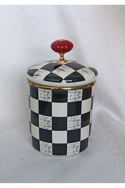 EBRULİEMAYE Enamel Checkers Jar Storage 12 cm Height 11 cm Diameter 1 Liter Volume