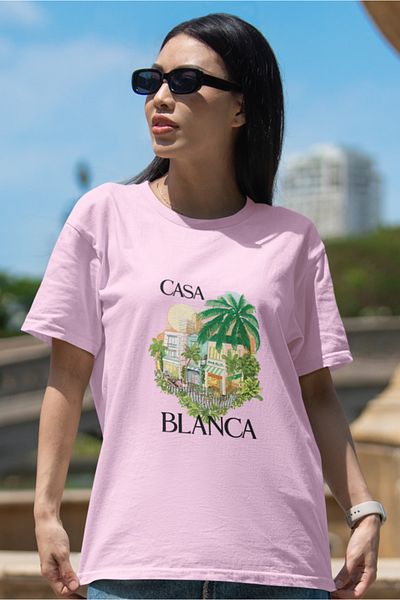 SUNFREE تي شيرت نسائي كبير الحجم مطبوع عليه CASA BLANCA من POPULAR TREND