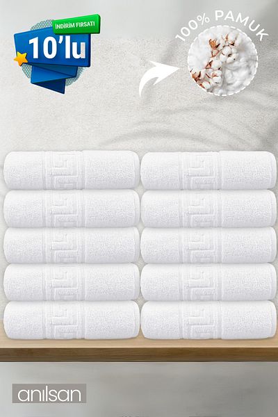 Anılsan 10 Pack Greek Hand Towels - 50X90 Cm, 225Gr, 100% Cotton, Spa and Hotel Towels