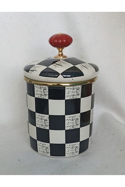 EBRULİEMAYE Enamel Checkers Jar Storage 12 cm Height 11 cm Diameter 1 Liter Volume