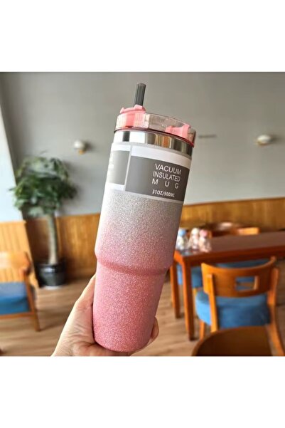 TAROS KIRTASİYE 900 ML Simli Pipetli Termos Bardak