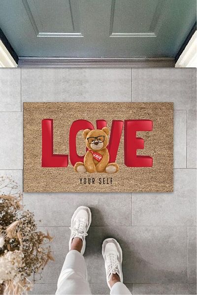 HARGE Καφέ Πατάκι μπροστινής πόρτας Love Teddy Bear Pattern K-3252