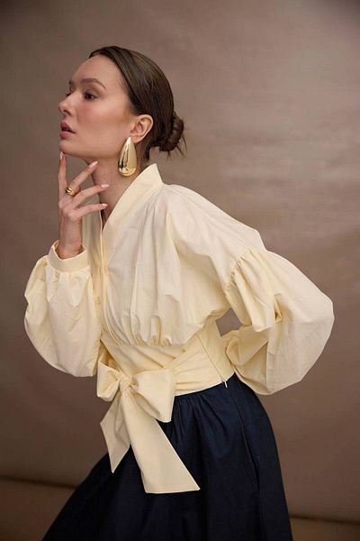 Molly Nelly Γυναικείο Κρεμ Πουκάμισο Navy Blue Φούστα