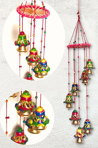 Art inside Fil ve Çan Süslemeli Renkli Rüzgar Gülü Dekoratif Bahçe Balkon Dekorasyon Süsü Bolluk Bereket Objesi