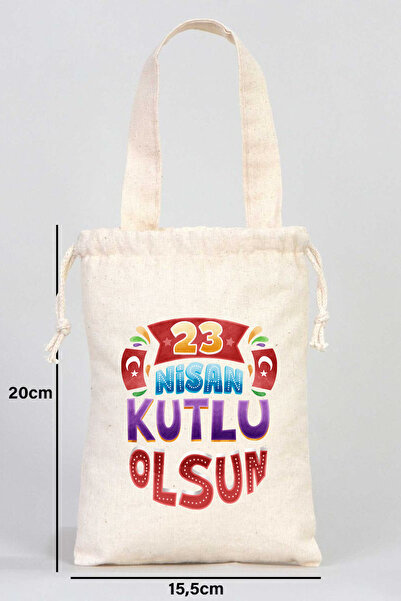 Pamusan 23 Nisan Kutlu Olsun Temalı Bez Kese El Çantası - 10 Adet - 15x20cm Boyutlarında - Çocuk Bayramı