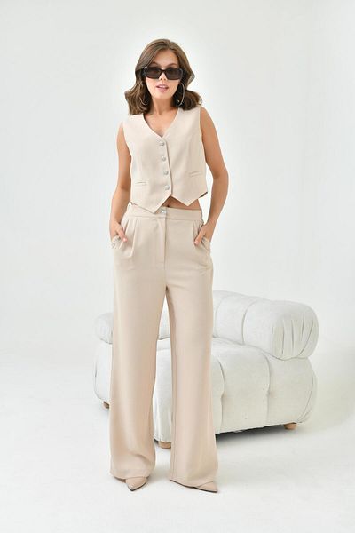 Garmi Women's Silvery Crep Vest Suit Stone