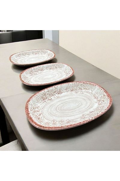 Peramari Bernardo Bellini Fine Bone Porcelain 3 Piece Boat Plate Serving Set Orange
