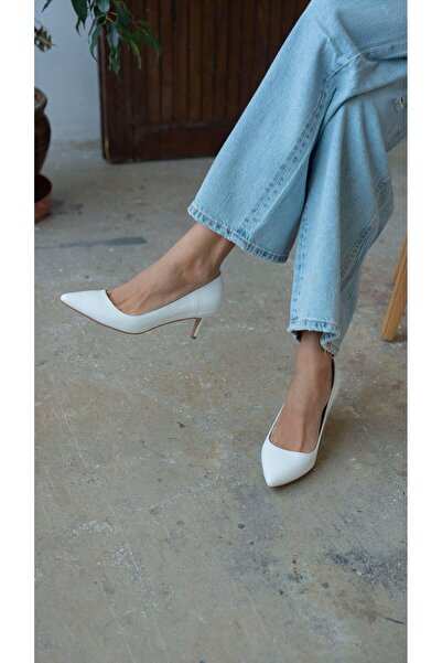 ECENİN BUTİĞİ Nell Beyaz Deri Stiletto