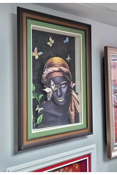 Marina Hediyelik Modern Zenci Kadın Temalı Kâğıt Rölyef Tablo 55x76 cm
