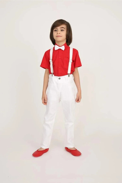 Nacar Boy's Shirt Pants Suspender Bow Tie Outfit April 23 Costume