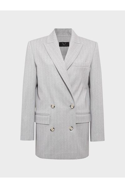 RİVUS Oversize Double Breasted Cut Jacket - Gray Striped