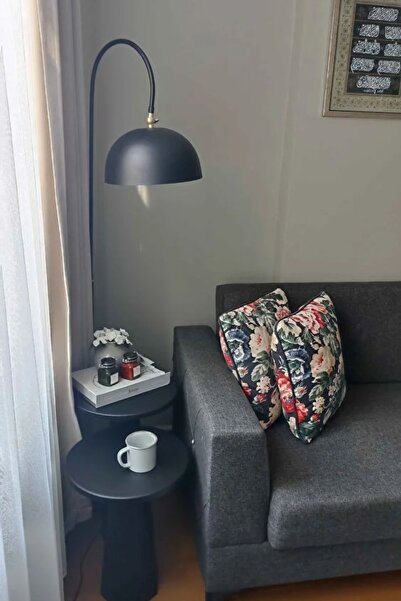 Genel Markalar Lambader Siyah-Gold Metal Modern Tasarım Ayarlanabilir Başlık Lüx Yerden Dekoratif Aydınlatma 160 cm