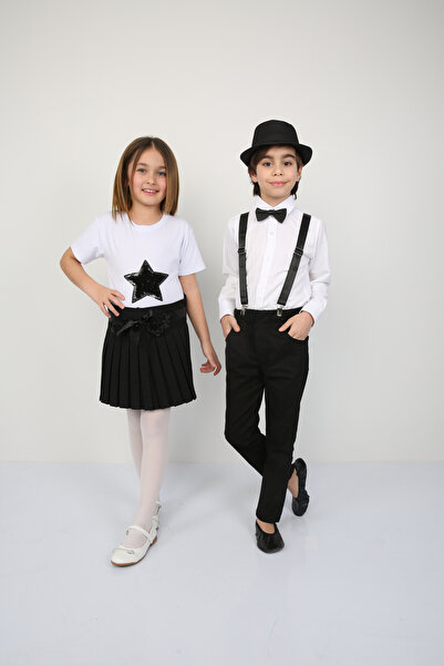 Nacar 23 NİSAN GÖSTERİ KIYAFETİ KIZ ÇOCUK SİYAH YILDIZ BADİ VE SİYAH PLİSELİ ...