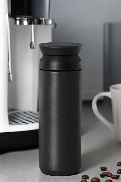 Verahed Çift Katmanlı Paslanmaz Çelik Sızdırmaz El Yakmaz Filtreli Mat Siyah 500ml Küçük Kahve Termos Bardak