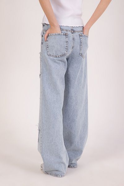 DMB BOYS & GIRLS Pantaloni de denim pentru fete, brodați cu stea, cu picioare largi