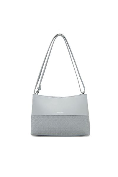 Calvin Klein Women's Zippered Shoulder Bag with Ck Monogram Extra Interior Compartment and Adjustable Strap Gray