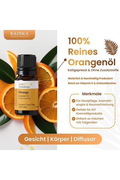 Radika Aromatherapy Orangenöl, ätherisches Öl, 100 % Strang, BIO, natürlich, 10 ml