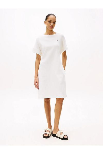 Tommy Hilfiger Women Cotton Dress - Relaxed Fit, Round Neck Waist and Drawstring Tie Ww0Ww45520-Ybl