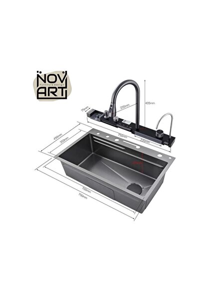 NOVART TASARIM DIGITAL LED EKRANLI MULTIFUNCTION MUTFAK EVİYESİ 75x45 cm