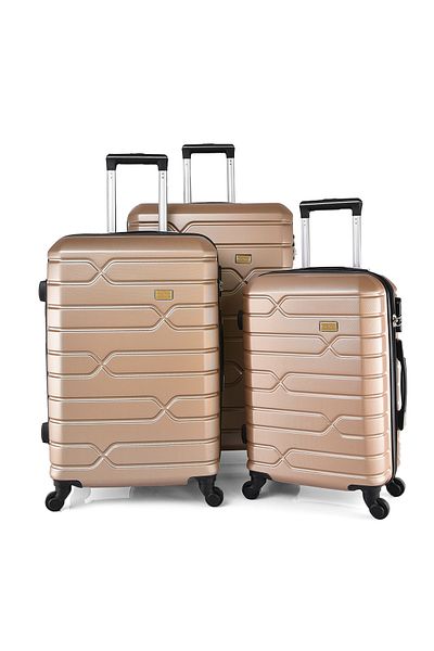 New Travel مجموعة حقائب سفر صلبة، حقيبة سفر بعجلات ABS، مع قفل مركب و4 عجلات 842/3P-بيج ذهبي