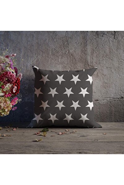 Lia Store غطاء وسادة مزخرف مزدوج الجوانب بنمط نجمة بلون أنثراسايت