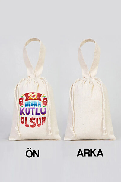 Pamusan 23 Nisan Kutlu Olsun Temalı Bez Kese El Çantası - 10 Adet - 15x20cm Boyutlarında - Çocuk Bayramı