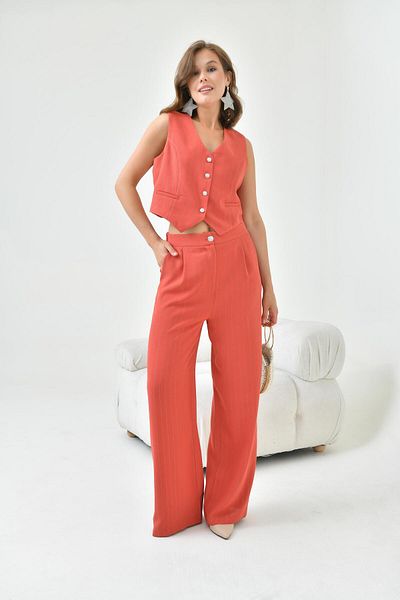 Garmi Women's Silvery Crep Vest Suit Tile
