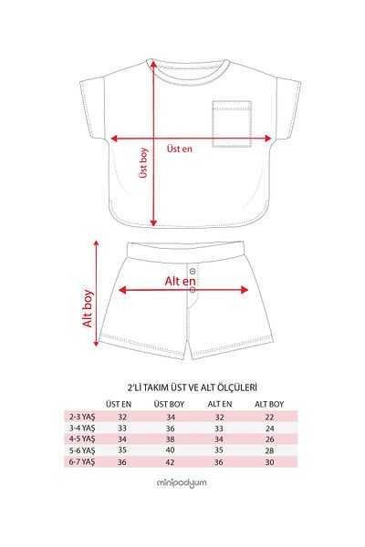 Minipodyum Oversize Pocket T-Shirt Shorts Unisex Waffle Kids Summer Double Set