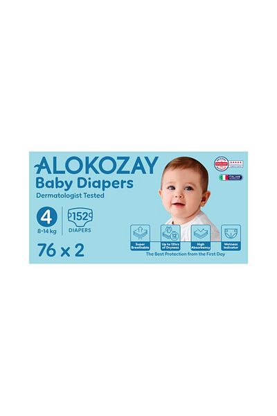 Alokozay Premium Baby Diapers - Size 4 (8-14 Kg) - 76 Diapers X Pack of 2