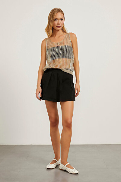 Arma Life Kadın Kısa Piliseli Yazlık Siyah Mini Şort Etek