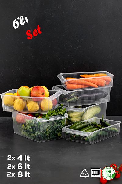 Porsima 6 Pieces of Closet and Refrigerator Organizer, Size 20X32X7 cm (4-6-8 Lt)