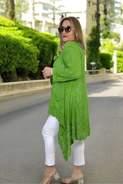 yagmurberen Asymmetric Cut Pocketed Shawl Collar Large Size Italian Mercerized Cardigan