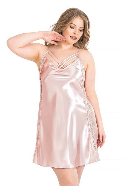 Marsilyan Plus Size Powder Short Satin Nightgown