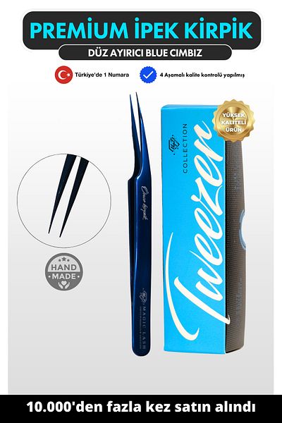 Magic Lash Blue Straight Fine Tip Separator Professional Premium Silk Eyelash Tweezers Bluedüz-25