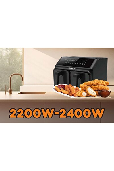 Hausberg Friteuza dubla cu aer cald HB-2375, 2200-2400W, 8 litri, Timer, 8 programe de gatit, 200C, Negru