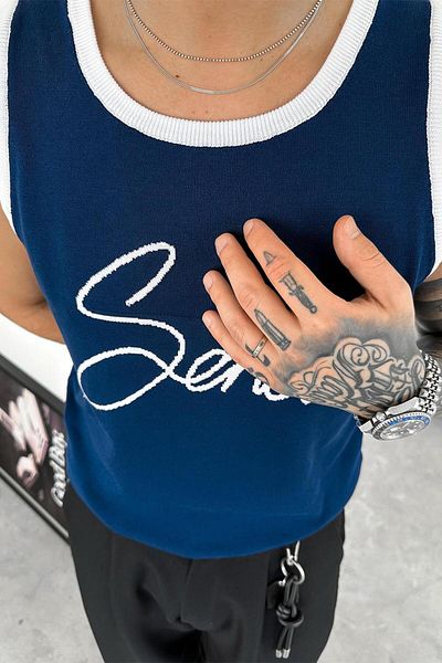 HAFKAGİYİM Navy Blue Old Money Senor Knitwear Sleeveless T-Shirt