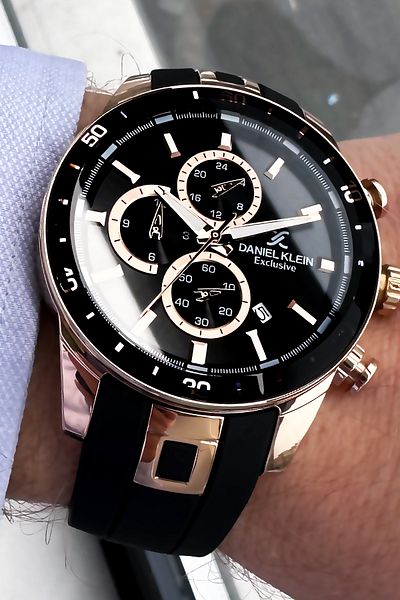 Daniel Klein Men's Wristwatch - Waterproof, Black with Silicone Cord and Bracelet Gift DKE2095C3