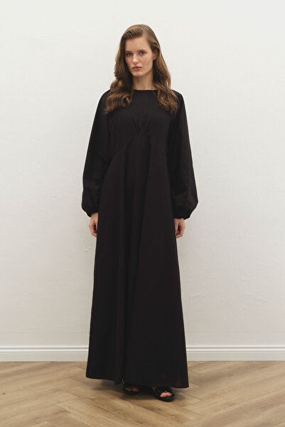 Hooopstore Μαύρο λινό - Φόρεμα με μπαλόνι μανίκι