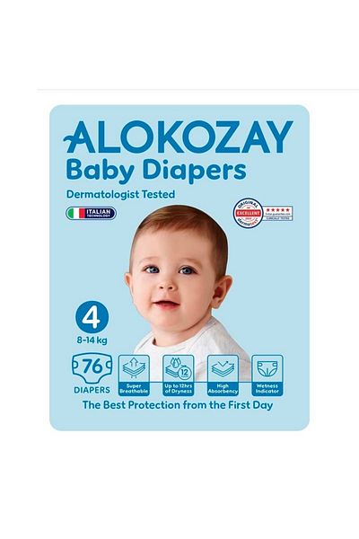 Alokozay Premium Baby Diapers - Size 4 (8-14 Kg) - 76 Diapers