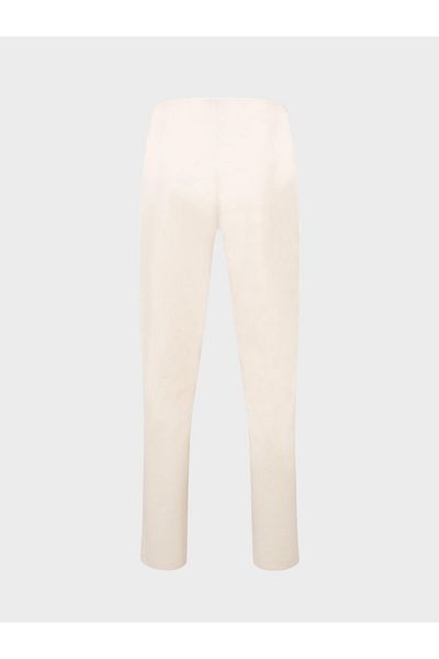 RİVUS High Waisted Ribbed Stitched Cigarette Leg Trousers - Ecru