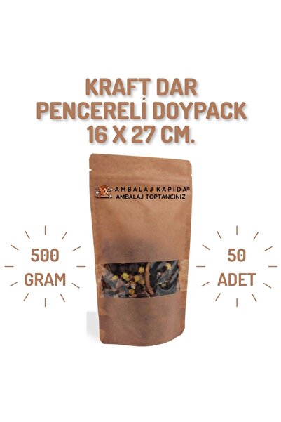 MSB Ambalaj Doypack Kraft Dar Pencereli Kilitli 16x27*8 50 Li