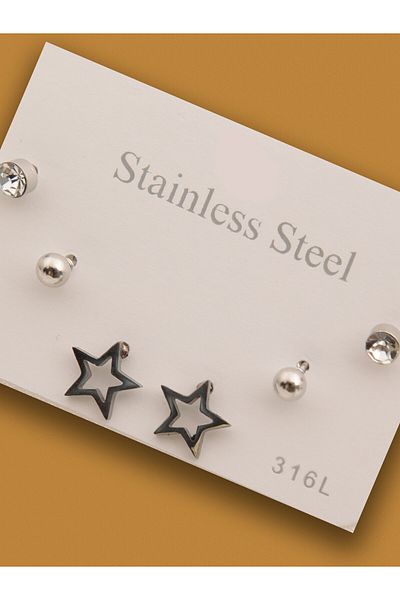 TUM TUM 316 L Steel Earring Set. Star Earrings