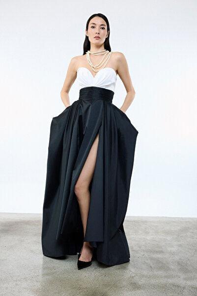 cercis Kalp Yaka Beli Kuşaklı Cepli Abiye Elbise