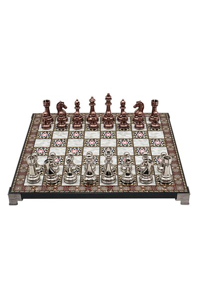 Cooper Chess 30cm Mosaic Patterned Bronze Silver Metal Classic Design Chess Set Decorative Gift Chess Set